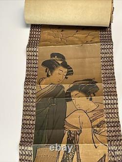 Grand Défiler Antique Japonais Woodblock Imprimer Signé Beau Vieux Portrait De Savant