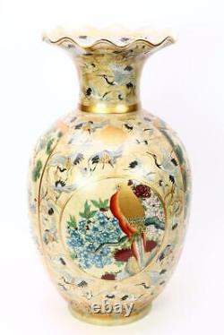 Grande vase en céramique Satsuma de l'ère Meiji de 22 pouces de haut : œuvre d'art antique japonaise.