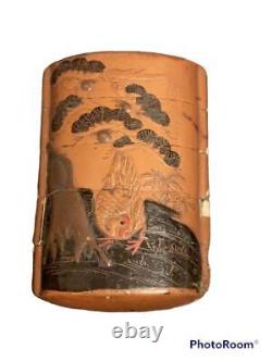 Inro Maki-e Bird Pattern 2.9in 19th Century Art Ancien Japonais Période Edo