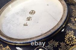 Japanese Meiji Cobalt Blue Satsuma Bowl Avec De Belles Décorations, Signé