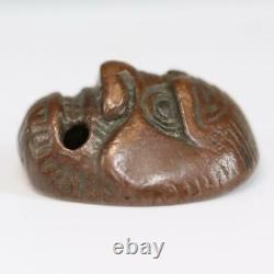 Japonais Antique Cuivre Face Netsuke Fine Décoration Démon Nw188