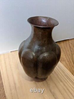 Japonais Bronze Vase 7 Pouces Forme Unique Ancien Art Fine Métal