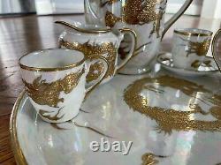 Japonais Iridescent Gold Dragon Ware Fine Bone Chine Porcelaine Tea Set Théière