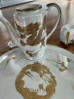 Japonais Iridescent Gold Dragon Ware Fine Bone Chine Porcelaine Tea Set Théière