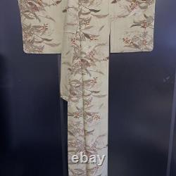 KIMONO JAPONAIS MOTIF FIN EN SOIE PURE VINTAGE ANTIQUE 160,5cm 5' 3 2047