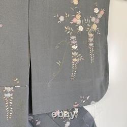 Kimono japonais à motif fin en soie pure, vintage et antique, Japon 411