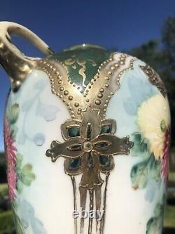 Magnifique Vase En Or Doré Peint À La Main Nippon Japonais Antique 10-1/4
