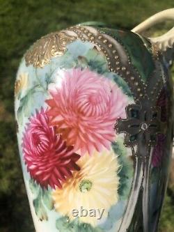 Magnifique Vase En Or Doré Peint À La Main Nippon Japonais Antique 10-1/4