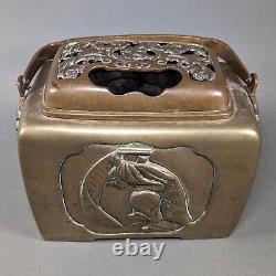 Magnifique chauffe-main portable en bronze de l'époque Meiji du Japonais antique