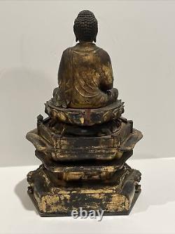 Meiji Bois Bouddha Sculpture Icône Japonaise Fine Vieux Savant Art Carving Antique