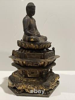 Meiji Bois Bouddha Sculpture Icône Japonaise Fine Vieux Savant Art Carving Antique