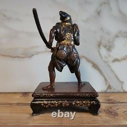 Miyao Bronze Japonais Samurai Okimono Signé Fine Archer Sculpture Statue