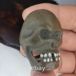 Netsuke Skuleton Crâne Tête Poterie 1,4 Pouce Art Ancien Japonais