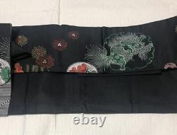 Obi antique japonais Nagoya en soie pure motif fin Kimono Lion