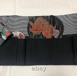 Obi antique japonais Nagoya en soie pure motif fin Kimono Lion