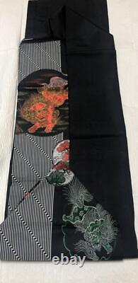 Obi antique japonais Nagoya en soie pure motif fin Kimono Lion