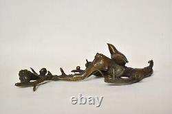 Oiseau Chinois Fin Antique Sur Blooming Branche Bronze Sculpture Ornement