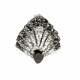 Old Japonais Art Déco Vintage Style Black Onyx & Cz Fan-shaped 925 Silver Ring