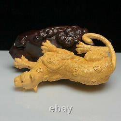 Ouvrage À La Main Old Fine Boxwood Recueible Japanese Netsuke Panthera Pardus Statue