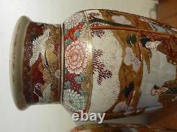 Paire Antiquité Japonaise Satsuma Kyoto Katuni Vase Fine Hand Painted Top Qualité