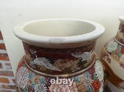 Paire Antiquité Japonaise Satsuma Kyoto Katuni Vase Fine Hand Painted Top Qualité