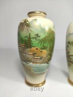 Paire De Vases Japonais Soko Satsuma Vintage, Très Fine Qualité Peint À La Main 16cm