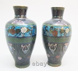 Paire Miniature D'antique Japonese Vases Cloisonne Vers 1880 Meiji-era +