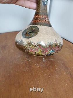 Paire RARE Dragon & Très Belle Phoenix Butterfly Vase Trompette en Cloisonné Japonais