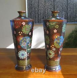 Paire Vases Japonais Cloisonne Antique Hexagonal Très Fine Qualité