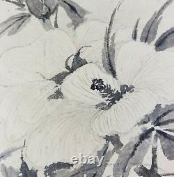 Peinture Aquarelle Chinoise Antique Ou Japonaise Fleurs Papier Signé