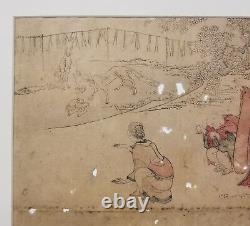 Peinture De Bloc De Bois Japonais Antique Imprimé Calligraphie Signé Un Peu D'usure
