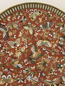 Plaque Japonaise Fine De Cloisonne D’école De Méiji De Kyoto Avec Des Papillons