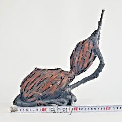 Précieux panier japonais ancien d'Ikebana en bambou en forme de calebasse