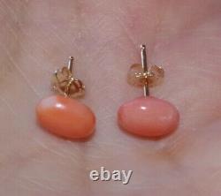Qualité Antique Rare Saumon Rouge Momo Japonais 9 MM Boucles D'oreilles Ovales Coral Stud CC