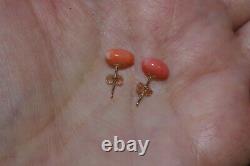Qualité Antique Rare Saumon Rouge Momo Japonais 9 MM Boucles D'oreilles Ovales Coral Stud CC