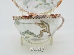 Rare Antique Japonais Fine Porcelain Cup & Soucoupe Satsuma Kutani Frogs Ae2