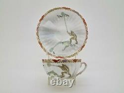 Rare Antique Japonais Fine Porcelain Cup & Soucoupe Satsuma Kutani Frogs Ae3