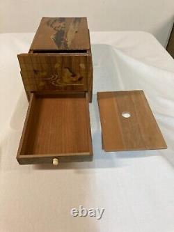 Rare Antiquité Japonaise Finement Incrustée Boîte De Parqueterie Mt Fuji/secret Compartiment