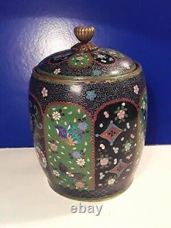 Rare Fine Antique Japonais Meiji Cloisonne Tobacco Jar