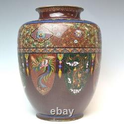Rare! Japonais Antique Meiji Ando Cloisonne Fine Komon Phoenix Dragon Grand Vase