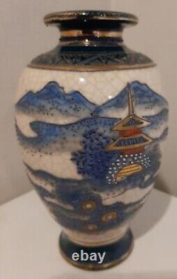 Satsuma Ware Landscape Pattern Vase 6.3 Inch Antique Meiji Old Fine Art Japonais