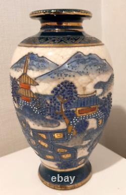 Satsuma Ware Landscape Pattern Vase 6.3 Pouces Antiquité Japonaise Meiji Old Fine Art
