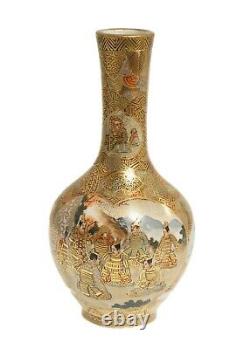 Satsuma Ware Vase Meiji Période Avec Samurai, Geisha & Rakan, Fine Gilt Work