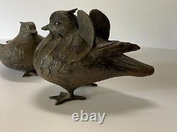 Sculpture D'oiseau En Métal Japonais Fine Old Vintage Ancienne Paire Cast Iron Nature