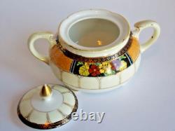 Service à thé pour 1 personne en porcelaine fine antique peinte à la main de Noritake avec théière, crémier et sucrier du Japon