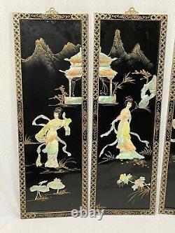 Set Fine 4 Japonais Shibayama Gilt Oeuvres Temple Geisha Plaques Murales De Lady