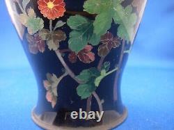 Superbe Vase en Cloisonné JAPONAIS en Fil d'Argent - 7 1/8 pouces - Oiseau et Fleurs sur FOND NOIR