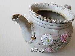 Teapot Bon Vieux Japonais Banko - Sac En Forme - Émaillé Avec Des Oiseaux, Des Fleurs