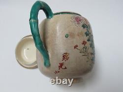 Théière Florale Japonaise Fine Antique Émail Pottery Avec Signed