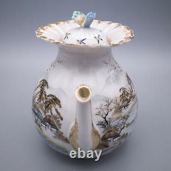 Théière Japonaise De Porcelaine Kutani Fine Avec Mt. Décoration Fuji Et Gilt. Rare